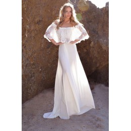 Vestido largo hasta el suelo de encaje con hombros descubiertos playa de verano bohemio blanco vestidos de fiesta sexy caliente 
