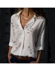 Blusas Tops para mujer 2019 otoño elegante manga larga estampado cuello en V blusa de chifón mujer ropa de trabajo Camisas talla