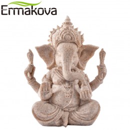 Ermanikon 13cm (3,5 ") alto Ganesha de la India estatua Fengshui escultura Natural arenisca figura de artesanía escritorio hogar