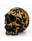 Resina artesanía calavera negra cabeza dorada tallada en Halloween fiesta decoración escultura de cráneo ornamentos decoración d