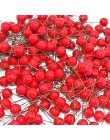 50 unids/lote flor artificial mini estambres de frutas cereza Navidad plástico bayas de perlas para boda DIY caja de regalo deco