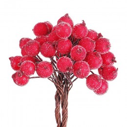 40 Uds. Mini bayas artificiales esmeriladas de Navidad bayas rojas vívidas de acebo árbol de Navidad flores artificiales decorat
