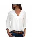 Blusa blanca de manga larga de ocio Blusa doble cuello en V para mujer Blusas y Blusas Camisa de oficina sólida blusa de señora 
