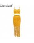 Glamaker ahueca hacia fuera el vestido largo amarillo sexy de las mujeres de la colmena blanca de dos piezas maxi vestido ajusta