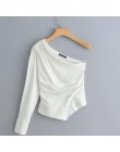 Nueva moda mujer color sólido un hombro plisado camisa blusas mujeres irregular dobladillo blanco rupas femininas camisa LS3222