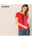 SHEIN lentejuelas Panel de contraste empalmado corte y coser Top mujeres Tops y blusas 2019 Casual Colorblock manga corta blusas