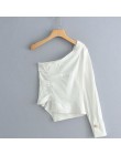 Nueva moda mujer color sólido un hombro plisado camisa blusas mujeres irregular dobladillo blanco rupas femininas camisa LS3222