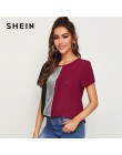 SHEIN lentejuelas Panel de contraste empalmado corte y coser Top mujeres Tops y blusas 2019 Casual Colorblock manga corta blusas
