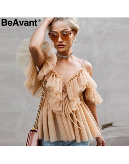 BeAvant fuera del hombro mujeres tops y blusas verano 2019 sin espalda sexy peplum top mujer Vintage ruffle malla blusa camisa b