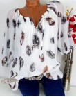 Moda 5XL más blusas de talla grande para Mujer Tops de verano nueva blusa de ocio blanco suelta pluma estampado cuello en V medi