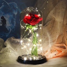 Bella y bestia rosa en frasco LED Rosa flor luz negro Base de vidrio Domo mejor para el día de la madre regalo del Día de San Va