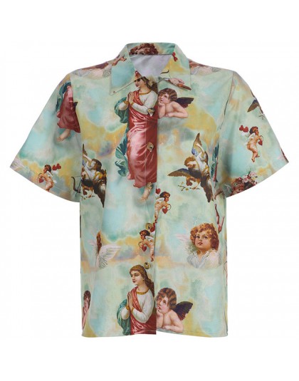 Nueva Mujer Retro viento Ángel imprimir suelto, mujeres camiseta, camisa Streetwear Roupas Femininas túnica las mujeres verano T