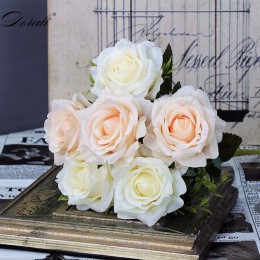 6 cabezas rosas blancas flores artificiales de seda de alta calidad para la decoración de la boda invierno falsas grandes flores