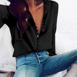 CROPKOP moda Casual Color sólido señoras Oficina Tops Sexy botones de manga larga blusa 2019 nueva primavera mujer camisa blanca
