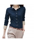 5XL retales camisas de manga larga blusa de mujer otoño solapa Oficina señoras botón Casual Camisa más Blusas de talla azul Blus