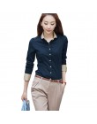 5XL retales camisas de manga larga blusa de mujer otoño solapa Oficina señoras botón Casual Camisa más Blusas de talla azul Blus