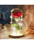Belleza caliente y La Bestia rosa roja con luz LED en una cúpula de cristal en una Base de madera para Navidad regalos de boda p