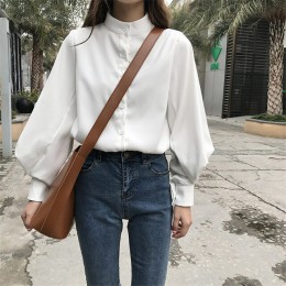 Woherb Blusas para Mujer Vintage De manga larga Otoño Invierno camisas gruesas señoras blancas coreanas Mujer De Moda 2019 blusa