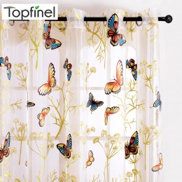 Topfinel New Tulle cortinas de mariposa estampadas para la cocina, sala de estar dormitorio impresa Translucent Voile Tulle cort