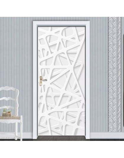 Pegatinas de puerta extraíbles europeo 3D Línea Blanca espacio impermeable sala de estar Puerta de dormitorio 3D papel tapiz aut