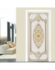 Autoadhesivo para puerta 3D estéreo oro yeso patrón papel pintado estilo europeo sala de estar dormitorio puerta pegatinas pintu