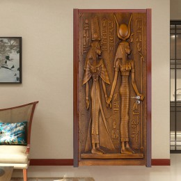 Estilo Europeo Retro puerta pegatina 3D escultura egipcio papel tapiz sala de estar cocina PVC impermeable casa calcomanía vinil