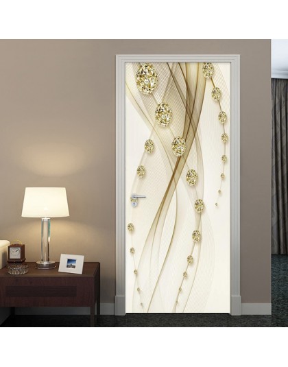 Golden Luxury Ball Line pintura puerta pegatina papel tapiz 3D estilo europeo casa diseño puerta calcomanías PVC autoadhesivo pe