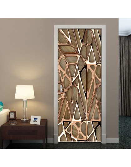 2 unids/set oro rosa patrón geométrico 3D pegatina la puerta y pared autoadhesiva impermeable calcomanías de papel pintado hogar